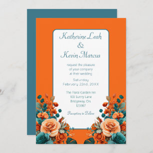Convites Elegante Teal e Orange Floral