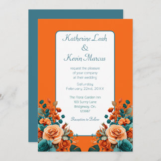 Convites Elegante Teal e Orange Floral