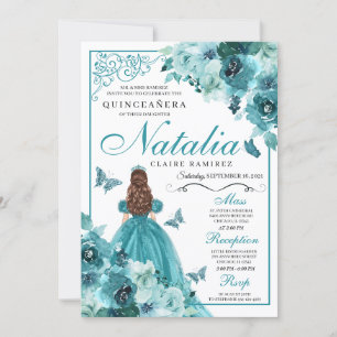 Convites Elegante Teal Floral Quinceanera Aniversário Convi