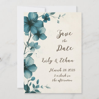 Convites Elegante Teal Floral Salvar a Data