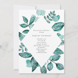 Convites Elegante Teal Greenery Watercolor Chá de panela