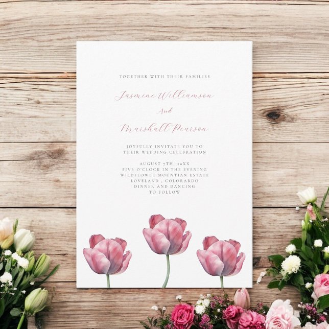 Convites elegante tema de casamento floral mínimo (elegant dusty pink simple floral fully editable wedding invitation )