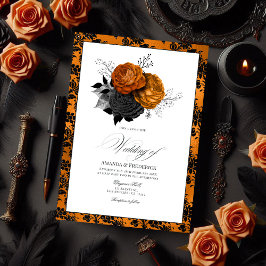 Convites Elegante Tema de Casamento Gótico Laranja e Negro