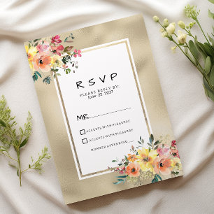 Convites Elegante tema floral laranja rosa dourado RSVP