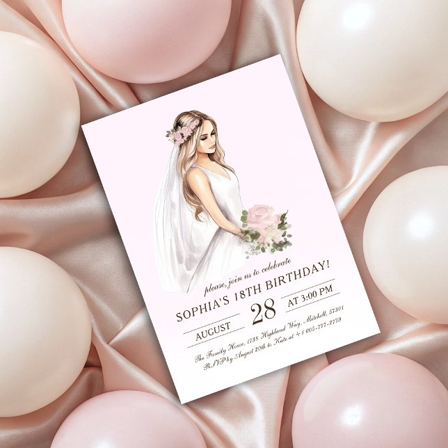 Convites Elegante Tender Pink Princess 18º Aniversário (Elegant Tender Pink Princess 18th Birthday Invitation)