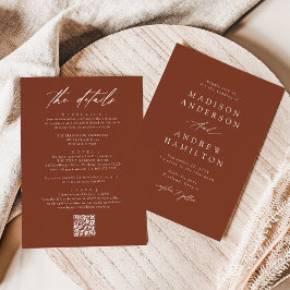 Convites Elegante Terracota Código QR de Casamento Tudo em 