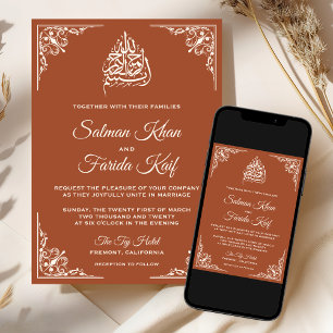 Convites Elegante Terracota Creme Casamento Islâmico Muçulm