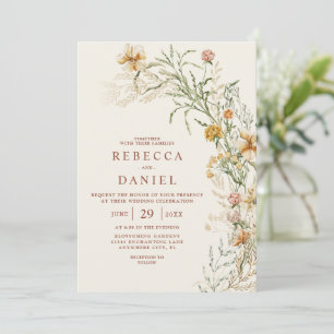 Convites Elegante Terracota e Bege Boho Casamento Floral