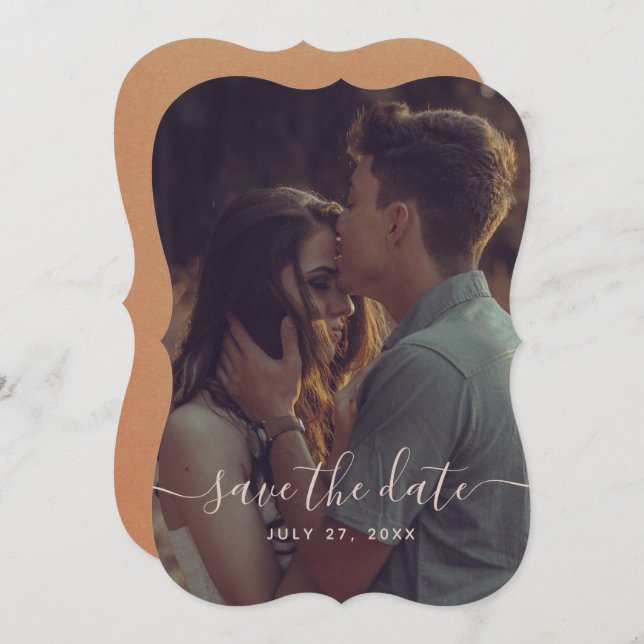 Convites Elegante Terracotta Calliografia Salvar A Data (Frente/Verso)