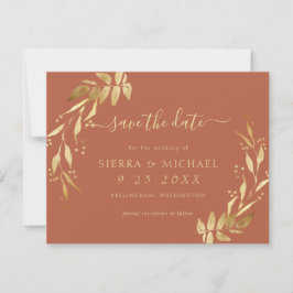 Convites Elegante Terracotta Rust Foliage Dourada Salve a D