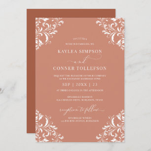 Convites Elegante Terracotta Rust Wedding Ornamentado Vinta