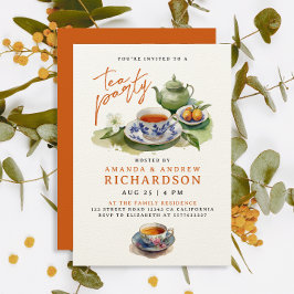 Convites Elegante Terracotta Tea Party Amigos Watercolor