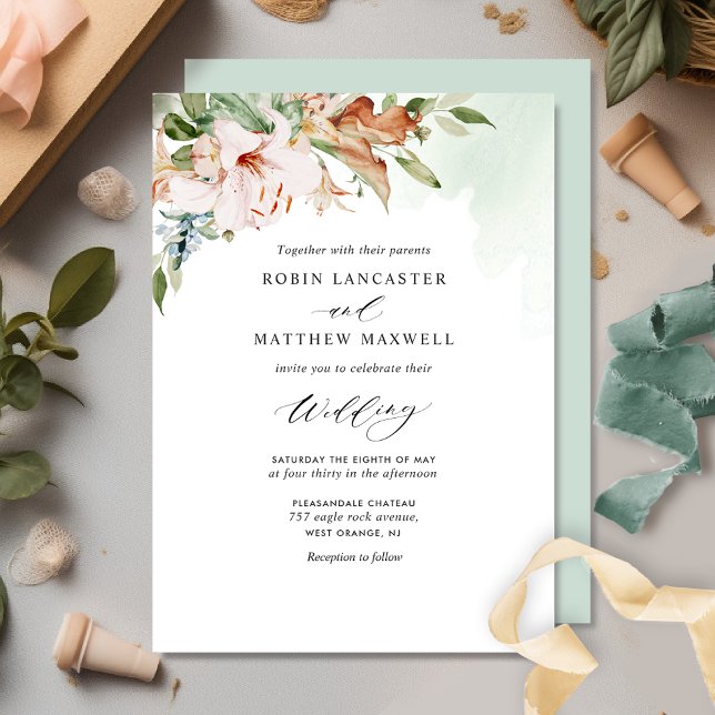 Convites Elegante Terthy Blooms e Sage Green Wedding Invit (Criador carregado)