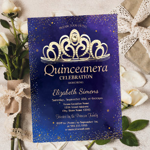 Convites Elegante Tiara de Diamantes com Confete Dourado Qu