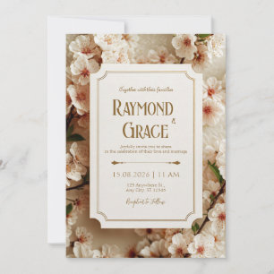 Convites Elegante Ticket de Noiva Gilded Floral Sakura Marf