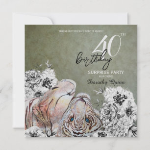 Convites Elegante Tiger Botanical Surprise Floral Birthday