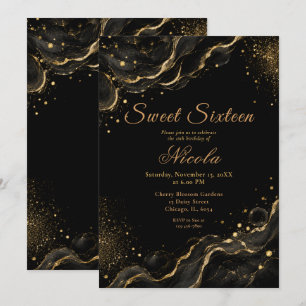 Convites Elegante Tinta Alcoólica Preta Dourada Sweet Sixte