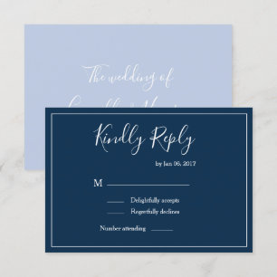 Convites Elegante tipo azul escuro branco RSVP moderno de c