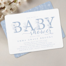 Elegante Tipografia de Chuveiro de Bebê Floral Azu