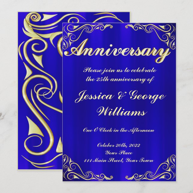 Convites Elegante Tipografia Dourada Régia Aniversário (Frente/Verso)