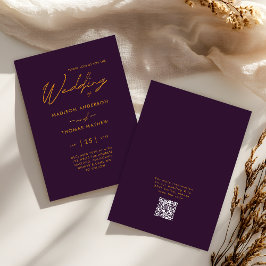 Convites Elegante Tipografia Moderna Roxo Dourado Casamento