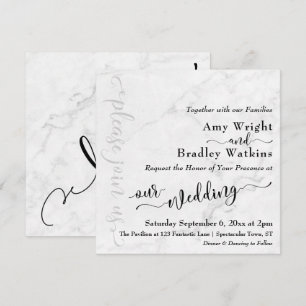 Convites Elegante Tipografia Preto em Casamento de Mármore 