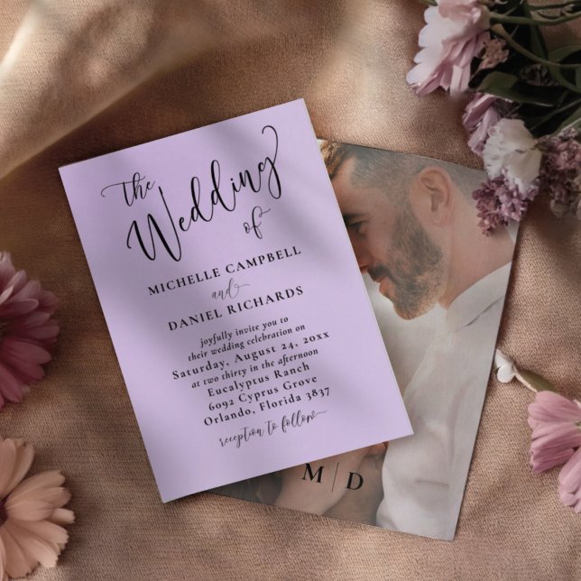 Convites Elegante Tipografia Roxa & Casamento de Foto (Criador carregado)