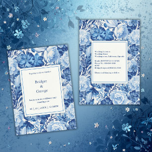 Convites Elegante Toalete Floral Azul Chinoiserie Casamento
