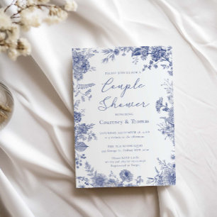 Convites Elegante Toile casal Azul Francês chá