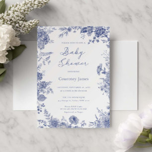 Convites Elegante Toile - Chá de fraldas azul francês