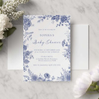 Elegante Toile - Chá de fraldas azul francês