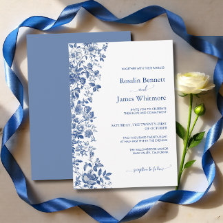 Convites Elegante Toile Floral Azul Poeirento para Casament