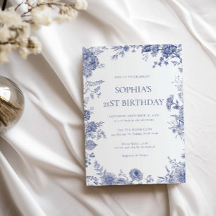Convites Elegante Toile French Blue toile aniversário de 21