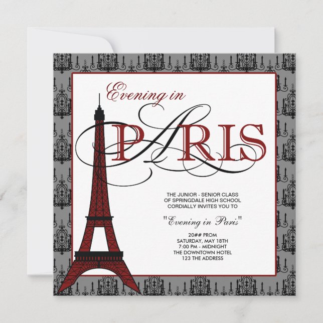 Convites Elegante Torre Eiffel Paris Prom (Frente)