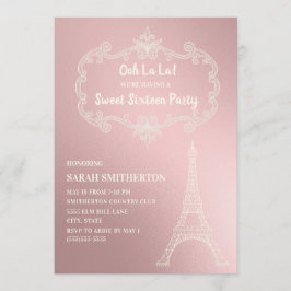 Convites Elegante Torre Eiffel Rosa Creme Branco Sweet 16