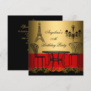 Convites Elegante Torre Eiffel Vermelho Dourado Paris Anive