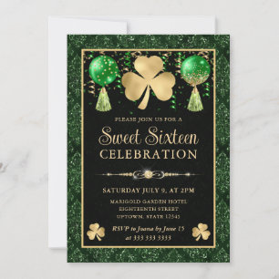 Convites Elegante Trevo Sweet Sixteen Verde e Dourado