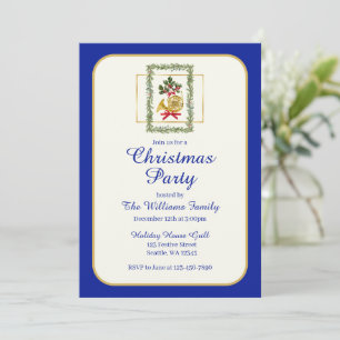 Convites Elegante Trompa Francesa Natal Azul Real