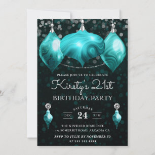 Convites Elegante Turquesa Agate Baubles aniversário de 21 