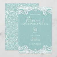 Elegante Turquesa Azul & Renda 15ª Quinceañera