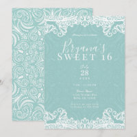 Elegante Turquesa Verde Água Branco Renda Doce Fes