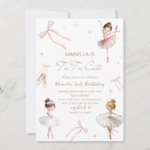Convites Elegante Tutu de Aniversário de 2 Anos em Aquarela
