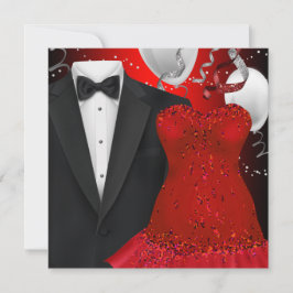 Convites Elegante Tuxedo e Festa de Vestido Vermelho