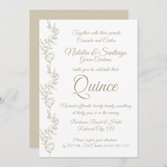 Convites Elegante Twin Boy Fiesta de Quince (Frente/Verso)