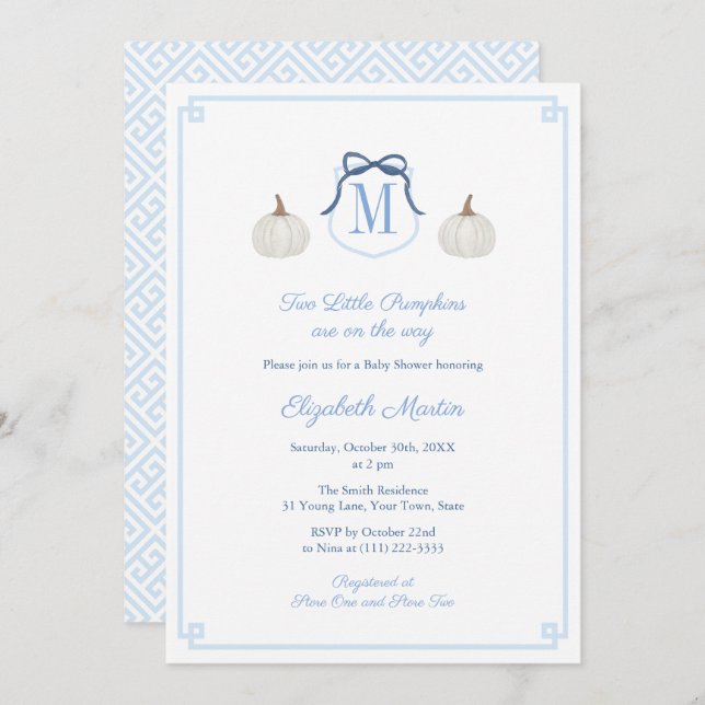 Convites Elegante Twin Pumpkins No Caminho Chá de fraldas (Frente/Verso)