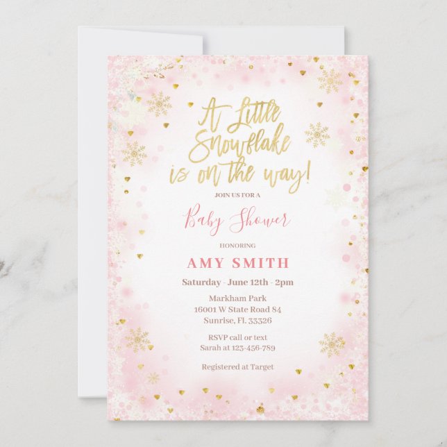 Convites Elegante Um pequeno floco de neve está a caminho (Frente)