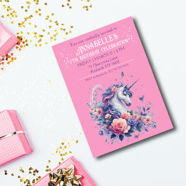Convites Elegante Unicórnio Rosa Roxo Aniversário de Menina