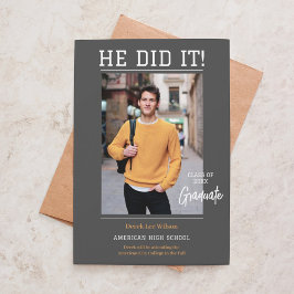 Convites Elegante Unisex "Ele fez" Graduação de Fotos