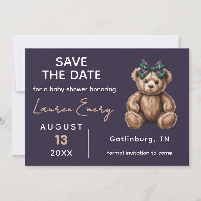 Convites Elegante Urso Chique Save The Date Fancy  (Frente)