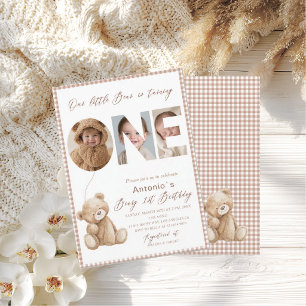 Convites Elegante Urso de Aniversário de 1 Ano Foto Bo